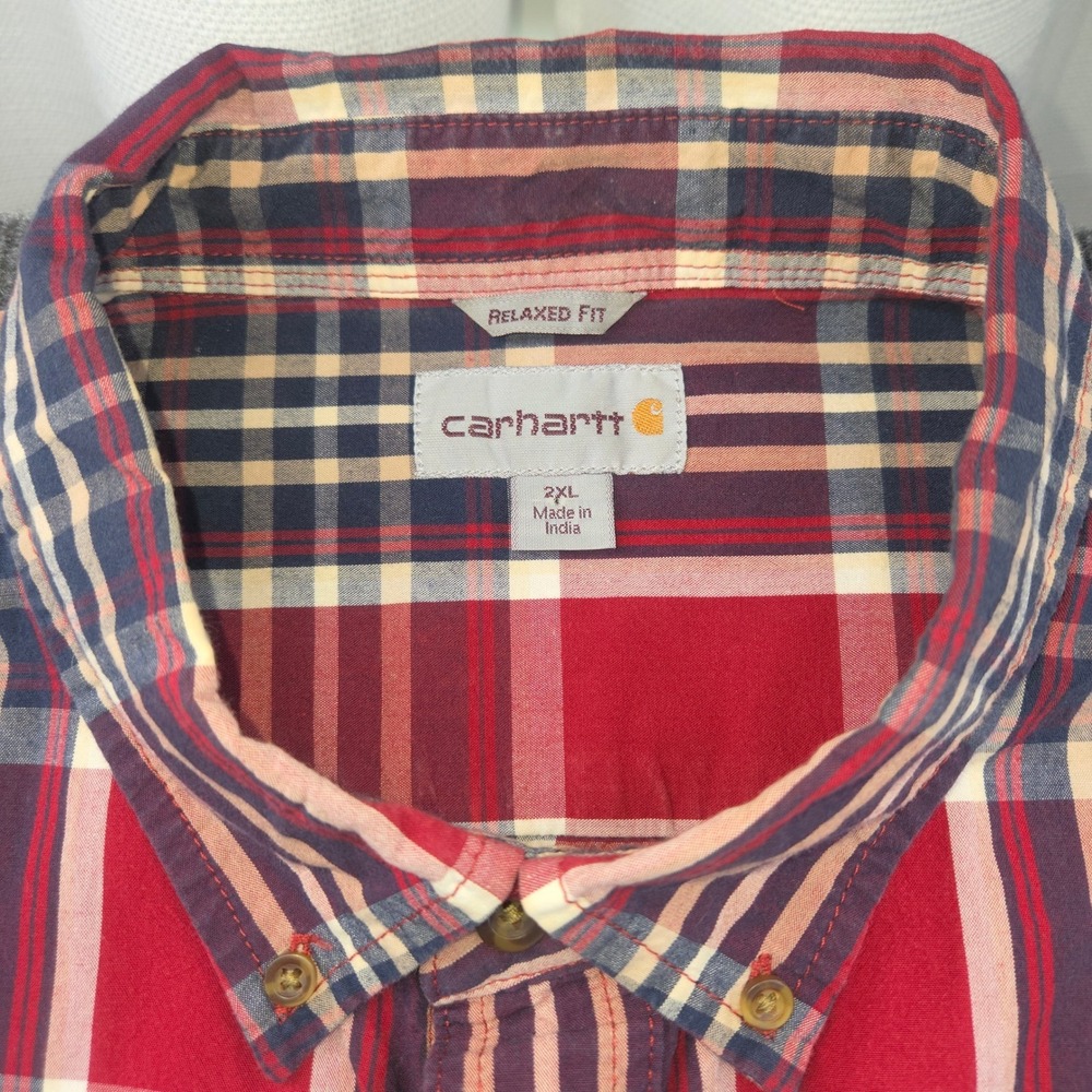 Carhartt Plaid Shirt Mens 2XL Red SS Cotton Relaxed Fit Utility Button up